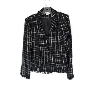 Vintage Blazer Women's Black White Tweed‎ Twee Fringe Dressy Office Work Size 12